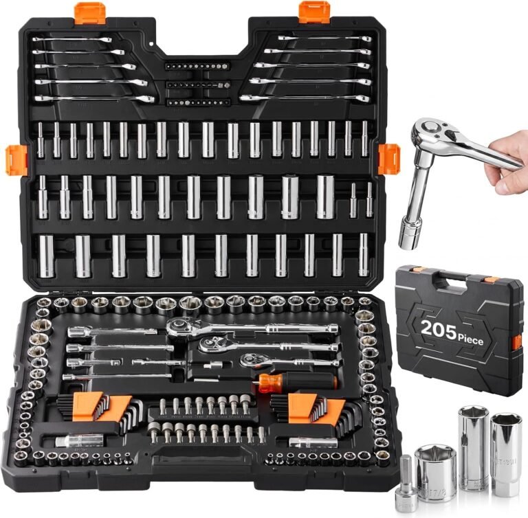 VEVOR Mechanics Tool Set and Socket Set, 1/4" 3/8" 1/2" Drive Deep and Standard Sockets, 205 Pcs SAE and Metric Mechanic Tool Kit with Bits, Combination Wrench, Hex Wrenches, Accessories, Storage Case