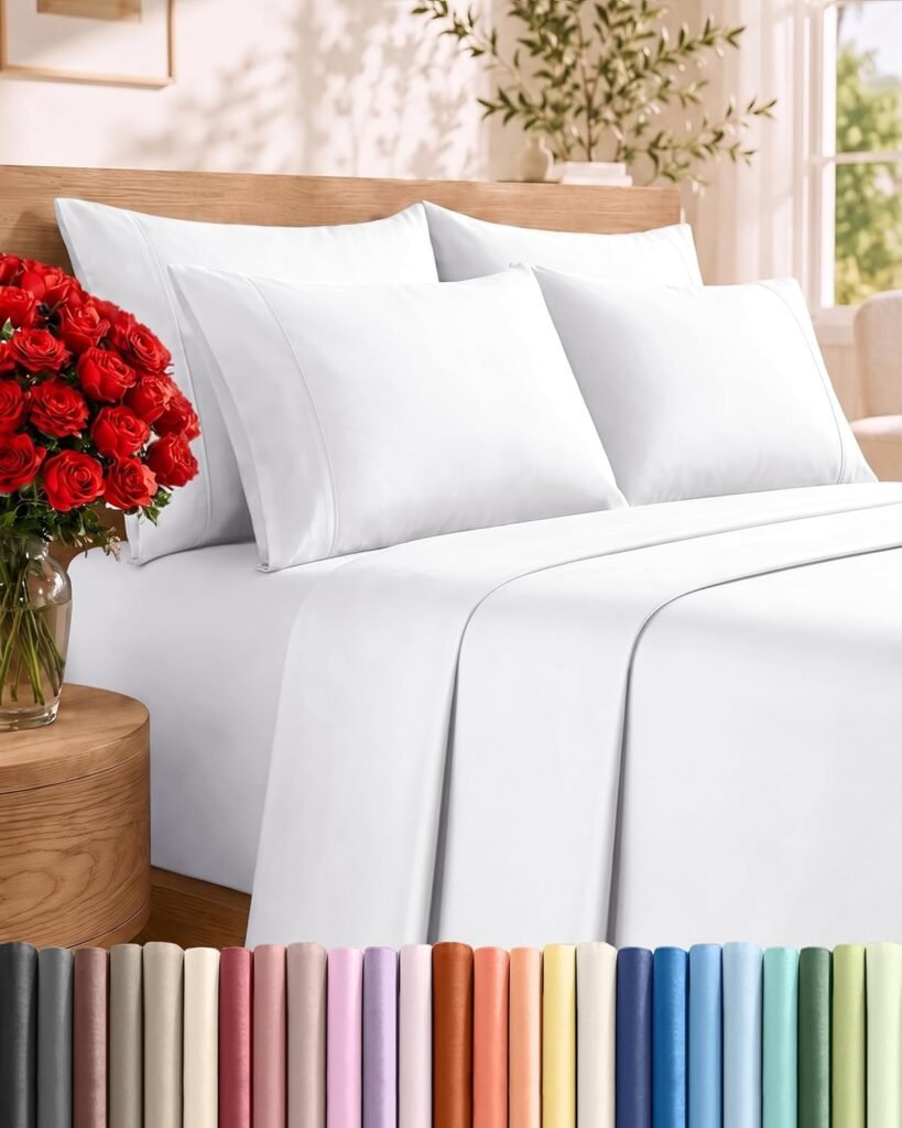 King 6 Piece Bed Sheet Set - Comfy, Breathable & Cooling Sheets - White