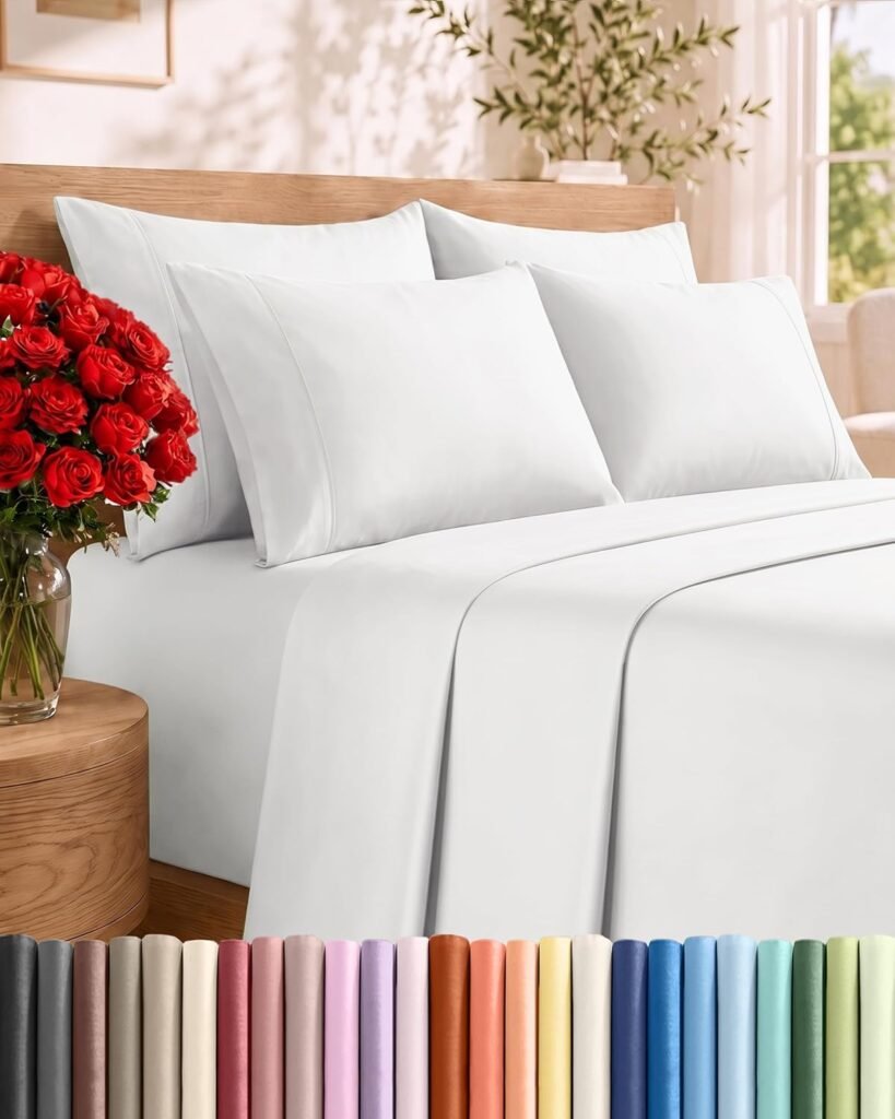 Queen 6 Piece Bed Sheet Set - Comfy, Breathable & Cooling Sheets - White